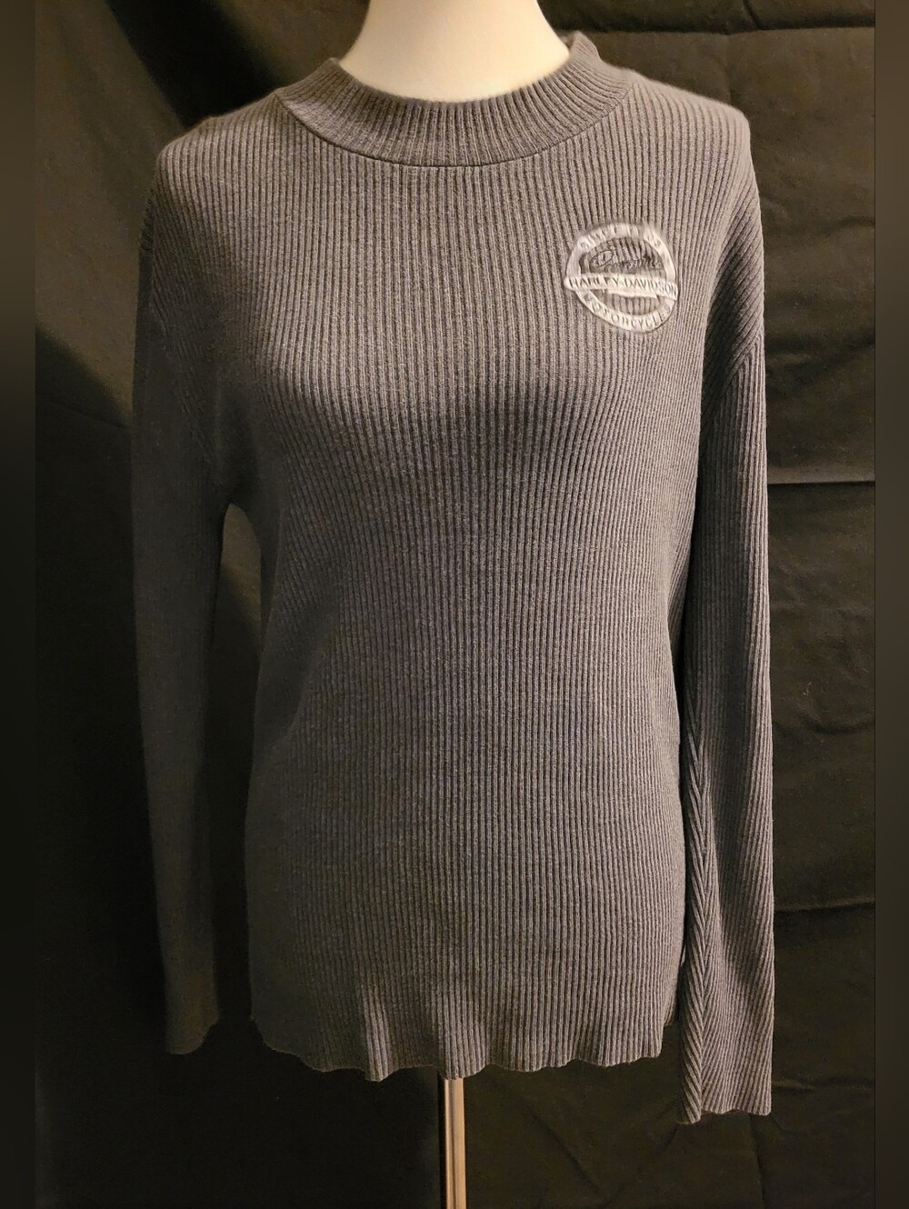 Harley-Davidson Women's Gray Ribbed Crew Sweater